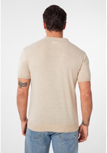 Gerhard Erkek Regular Fit Triko Polo Yaka T-shirt Bej