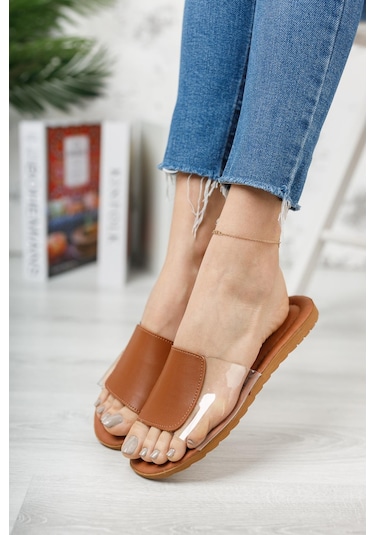 Rose Şeffaf Kadın Terlik Açık Ev Terliği Taba