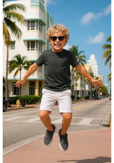 Antrasit Çocuk T-shirt Kız Erkek Unisex %100 Pamuk Antrasit