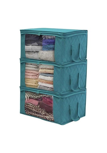 Mavi 3 Adet Katlanabilir Ev Depolama Organizatör Çanta Taşınabilir Saklama Torbaları Anti-toz Gardırop Giysi Saklama Kutusu Mavi