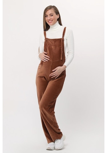 Luvmabelly Myra6114 - Camel Kadife Hamile Salopet-kahverengi