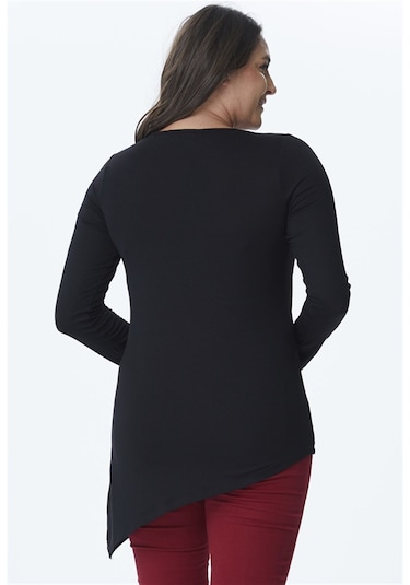 Önü File Detaylı Asimetrik Tunik-siyah Siyah