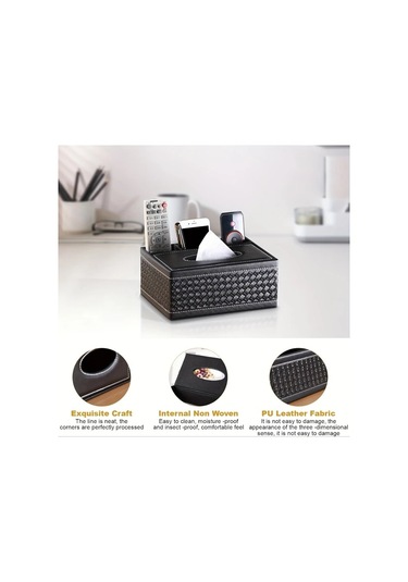 Sunshine011 Black Ldq 4 Bölmeli Çok Amaçlı Suni Deri Mendil Ve Saklama Kutusu, Uzaktan Kumanda Ve Ev Eşyaları İçin Siyah