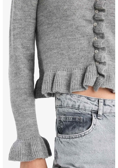 Defacto Regular Fit Bisiklet Yaka Triko Hırka F3888ax25wngr277 Gri