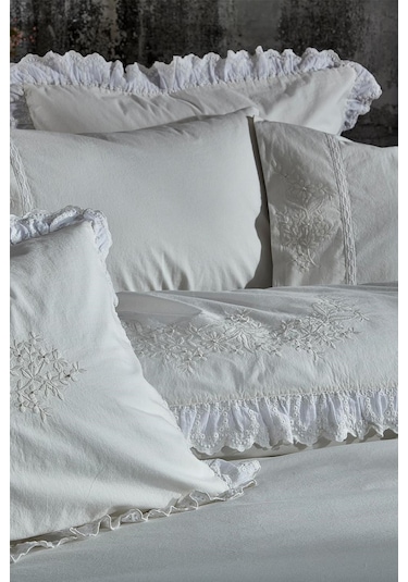 Ecocotton Elsa Krem Çift Kişilik Organik Nevresim Takımı Krem