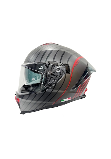 Sway Sw 865 Space Black Red Güneş Gözlüklü Kask Kırmızı - Mat Titanyum