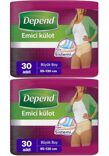 Depend Emici Külot Kadın Hasta Bezi Büyük Boy L 2 x 30'Lu