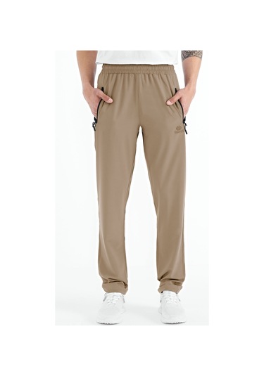 Tommy Life Bej Erkek Fermuarlı Üç Cepli Standart Kalıp Klasik Paça Eşofman Alt - 84768 Bej