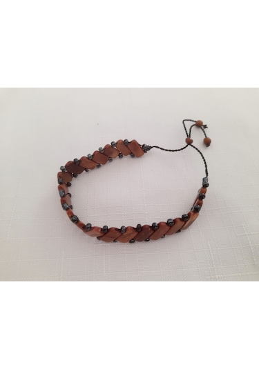 Yetişkin Bilek Boy Kuka Bileklik Siyah Boncuklu Kahverengi