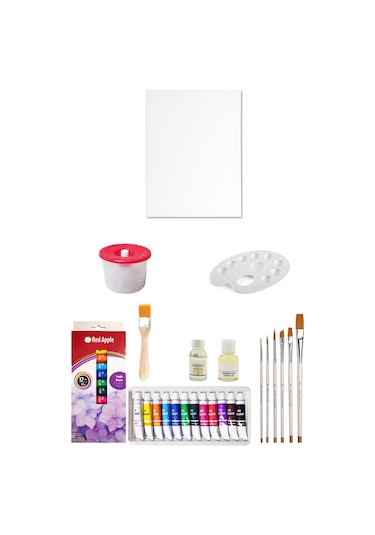 Red Apple Tüp Yağlı Boya Seti 12 ml 12'li 25x35 Tuval Seti
