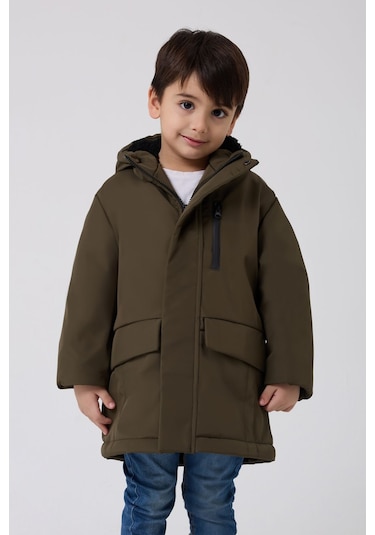 Freemen Erkek Çocuk Haki Kürklü Su Ve Rüzgar Geçirmez Kapüşonlu 3 Kışlık Mont Haki