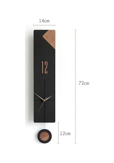 Cajuart Modern Uzun Ahşap Siyah Düz Çizgili Sarkaçlı Duvar Saati