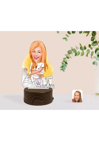 Kişiye Özel Kadın Mimar Karikatürlü Dekoratif 3D Biblo Led Işıklı