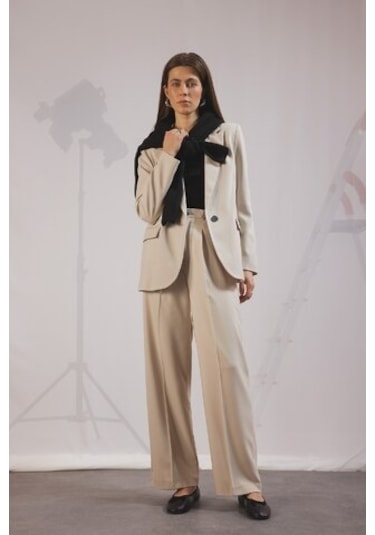 DeFacto Wide Leg Pensli Klasik Palazzo Pantolon Geniş Bol Paça Basic Düz Uzun Boy Yüksek Bel Cepli C2020AX25SPBG757