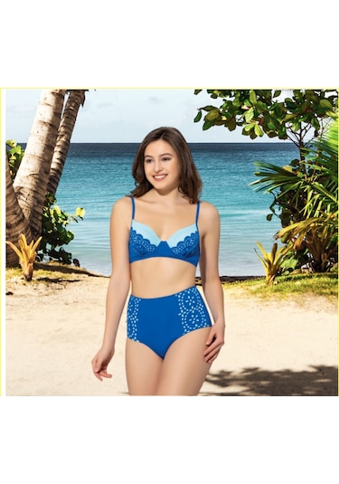 Shopiolog Kadın Lazer Kesimli Sütyen Kaplı Bikini Mor