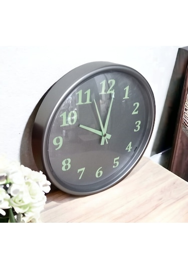 Fosforlu Gece Parlayan Gümüş Salon Mutfak Ofis Duvar Saati 28 Cm Gümüş