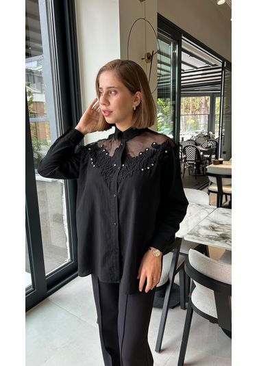 Elif Tarakçı Butik Siyah Tül Gömlek Siyah
