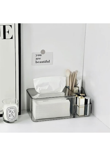 S Gri-ıns Şeffaf Akrilik Doku Kutusu Kalem Makyaj Fırça Saklama Kutusu Yaratıcı 3 Izgaralar Peçete Tutucu Muhtelif Kozmetik Organizatör İle