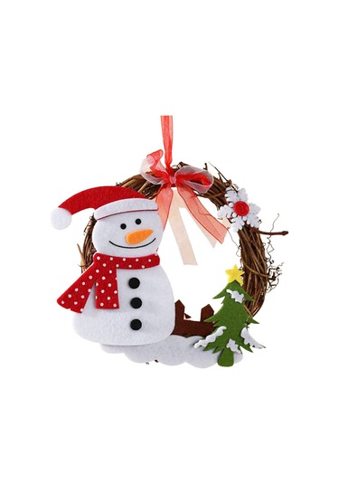 Vkemall Noel Dekoratif Hasır Çelenk: Kar Adamı Desenli Pencere Süsü