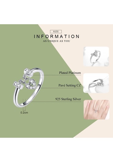 Bamoer Hakiki 925 Ayar Gümüş Aşk Kalp Kilit Aydınlık Cz Alyans