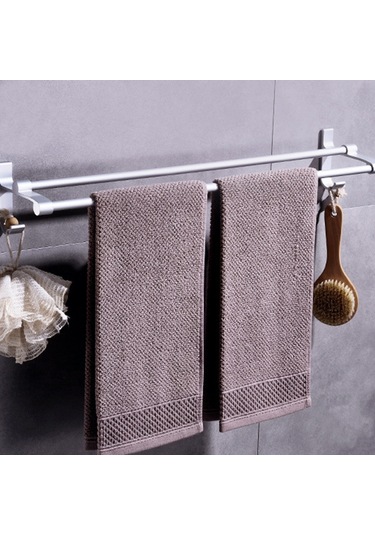 Wezone 60cm Uzunlukta Uzay Alüminyum İki Çubuklu Havluluk, Rust-resistant, 2 Kanca, Çivisiz Tutkal Hediyeli - Dayanıklı Banyo Aletleri Diğer