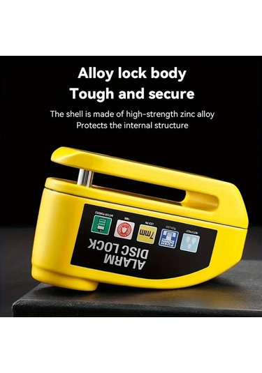 Motion003 Portatif Alarmlı Siyah Bisiklet Disk Fren Kilidi 7mm Basmalı Kilit Pimi Titreşim S