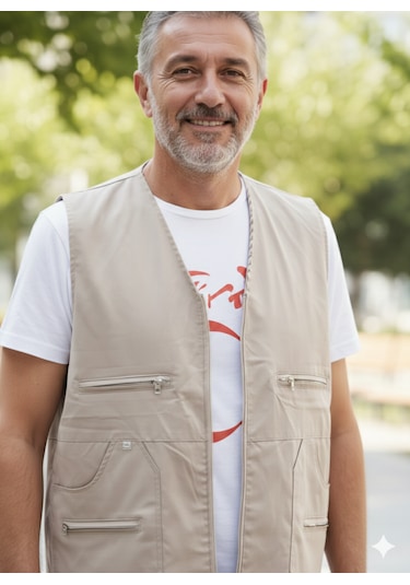 Reva Çok Cepli Erkek Yelek Açık Bej