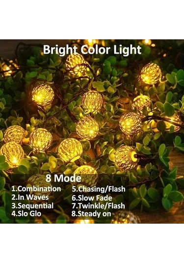 Fastbuy Türkoshop11 20 Led Metal Küre Sıcak Beyaz Bahçe Işıkları, 8 Modlu Ip54, Dayanıklı Dış Mekan Aydınlatma Sıcak Beyaz