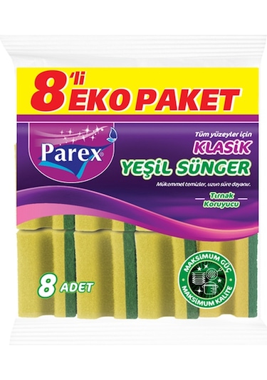 Parex Klasik Oluklu Yeşil Bulaşık Süngeri 8 Adet