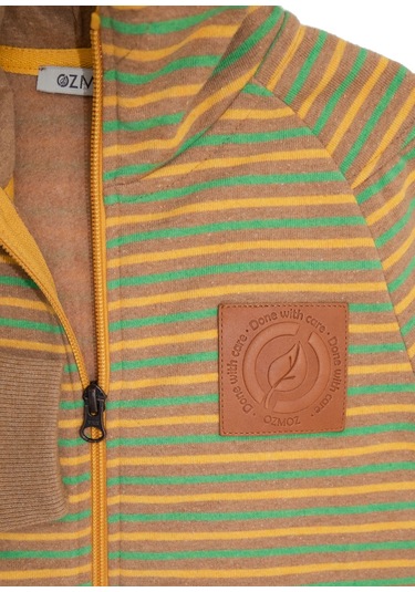 Recycle Pamuk Şardonlu Kapüşonlu Striped Kız Çocuk Ceket Çok Renkli