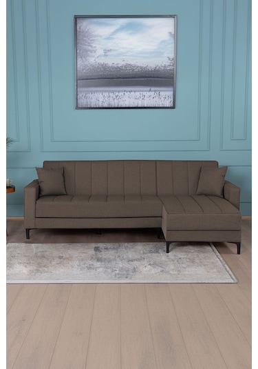 Kilim Mobilya Vela Köşe Uzanmalı Yataklı Köşe Takımı Kahverengi