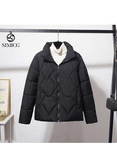 Yeni Kısa, Şık, Dik Yaka, Çok Yönlü, Sıcak, Zayıflama Kadın Pamuklu Ceket Siyah