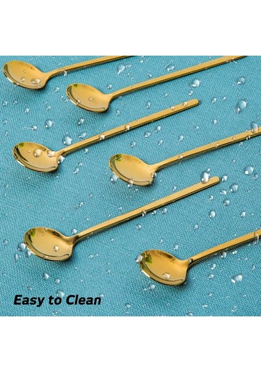 Ranyeek 8 Adet Gümüş Kaplama Paslanmaz Çelik İtalyan Kafe Kaşığı, 13.5 Cm Mini Çay Kaşığı, Kahve, Tatlı, Dondurma İçin, Yıkama Makinesine Uygun Altın