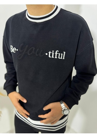 Highlander Be-you-tiful Nakışlı Selanık Kumaş Sweatshirt Lacivert