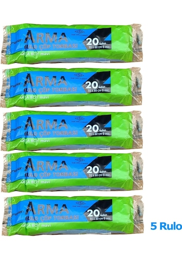 Arma Mavi Orta Boy 55 x 60 CM - 30 Litre Çöp Torbası Poşeti - 20 Adetlik 5  Rulo