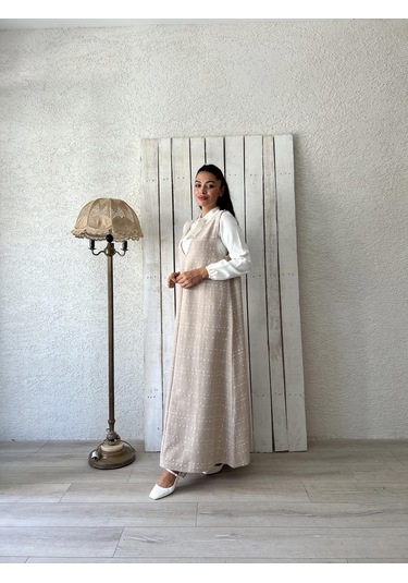 Bej Rengi Tüvit A-kesim Jile Elbise