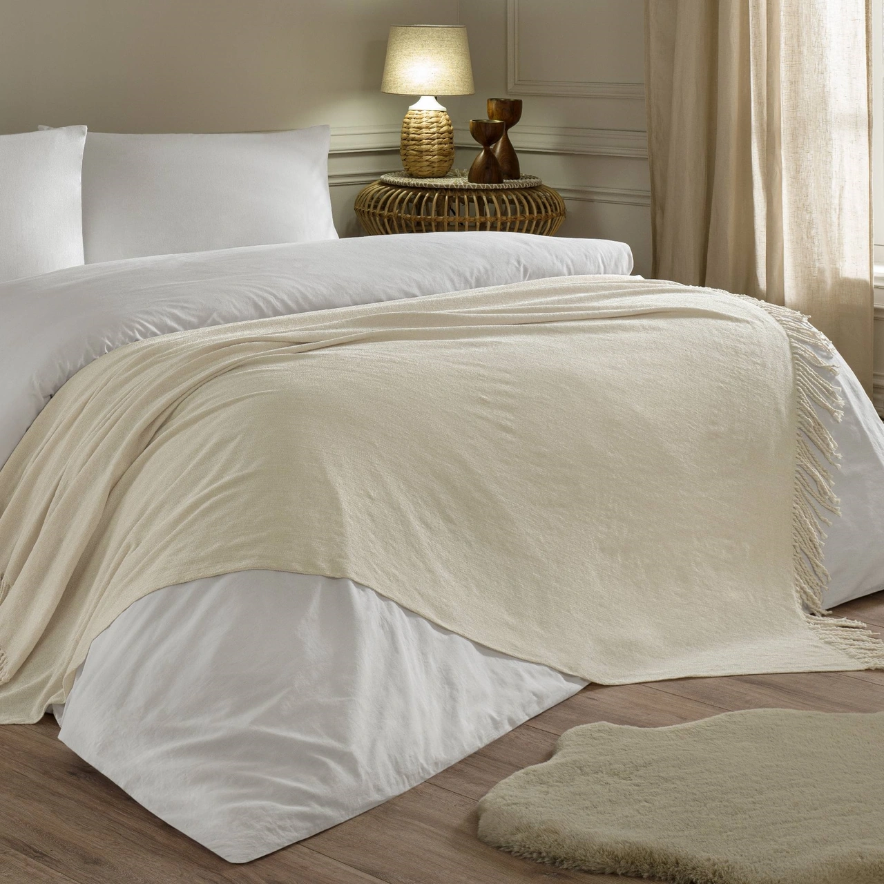 Linens Snovie Throw / Tv Battaniyesi Ekru Tek Kişilik Ekru