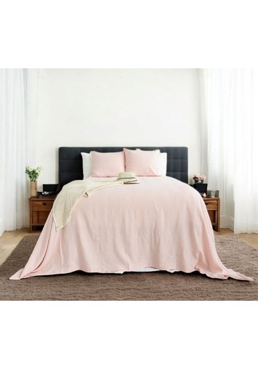 Toz Pembe El Yapımı Buldan Yatak Ortusu Ve Yastık Kılıfı Pembe