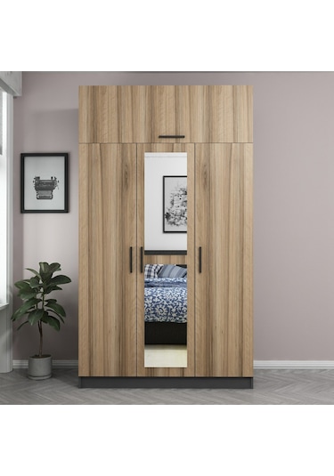 Minar Kale 3 Kapaklı 1 Aynalı 2 Ç Dolap Ve Yüklük Antrasit Dore 255cm