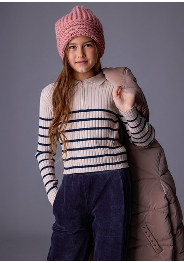 Mayoral Bej Kız Çocuk Polo Yaka Kazak 7195 Çok Renkli