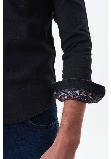 Arma Erkek Denim Jean Slim Fit / Dar Kesim Kot Dokuma Gömlek K9gkd1070 Siyah