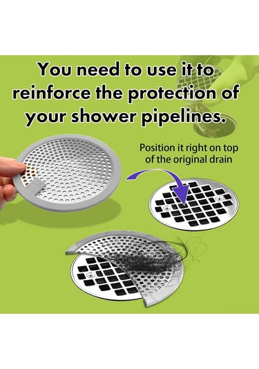 Geeroyoo Banyo Tıkanıklığı Önleyici Saç Toplayıcı, Paslanmaz Çelik, Kaymaz Silikon Kenar, 2 Adet, 11.5 Cm Gri