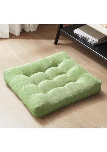 Rual Kadife Döşemelik Kumaştan Yer Pufu Sandalye Minderi Yer Minderi 60x60 Cm Açık Yeşil