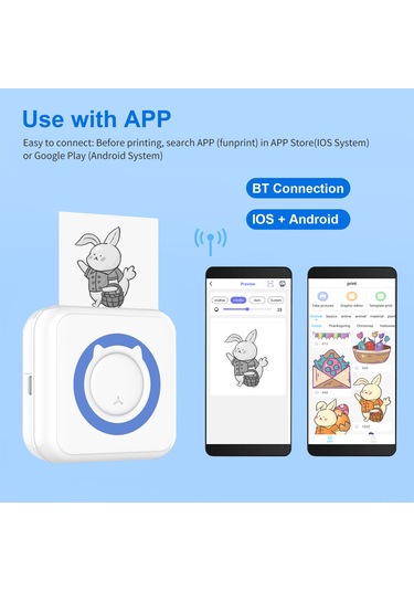 Yunboo Bluetooth İle Bağlanabilir Mini Isı Yazıcı - 58mm 203 Dpı, Kartuşsuz Siyah-beyaz Yazdırma, Not/resim/metin, 1000mah Pil + 11 Adet Kağıt, Siyah