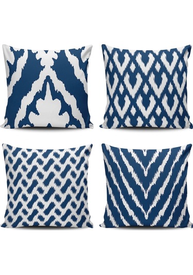 Kırlent Dünyası Lacivert Renkli Modern 4 Lü Kombin Dijital Baskıl