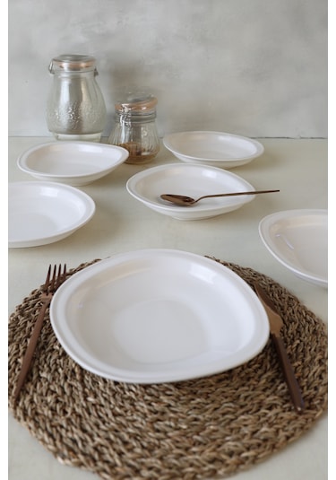 Keramika Beyaz Bloom Yemek Tabağı 24 Cm 6 Adet 006 Beyaz