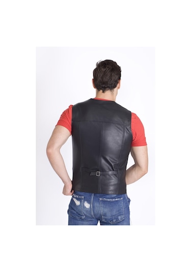 Hakiki Deri Siyah Yelek Siyah