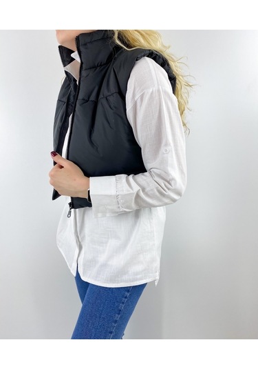 Modaonna Kadın Siyah Crop Şişme Yelek Siyah