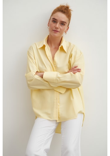 Modeva Global Minimalist Kesim Modern Duruşlu Düz Oversize Butter Sarısı Kadın Gömlek Butter Sarı