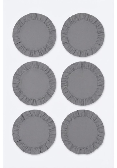 Yunusoğlu Home Pamuklu Fırfırlı Supla 6'lı Set Amerikan Servis 33 Cm Çap Supla 6'lı Füme